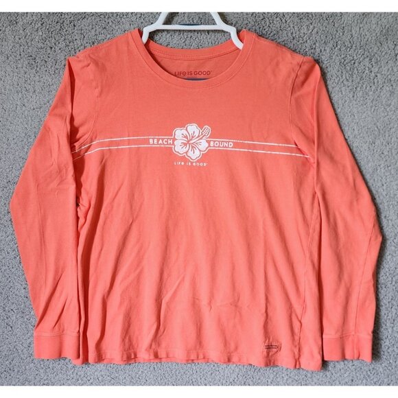 Life is Good Women's L Long Sleeve Crusher Tee Shirt Beach Bound Flowers Orange - Picture 1 of 12